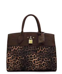 Leopard Padlock 2in1 Satchel Handbag with Wallet LE1099WPP BROWN